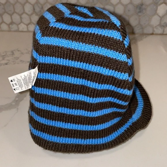 Nike Hat Youth Reversible Brown Blue Knit Sideways Rim Beanie Logo Swoosh Kids S - Picture 8 of 10